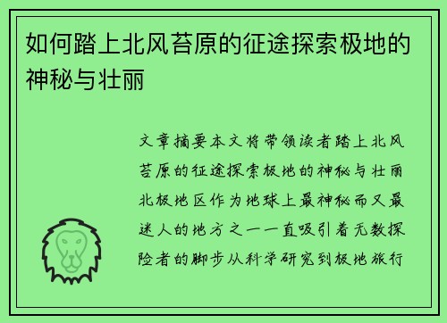 如何踏上北风苔原的征途探索极地的神秘与壮丽